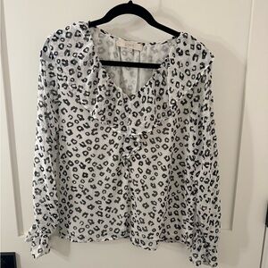 LOFT Women's Black and White Leopard Print Top